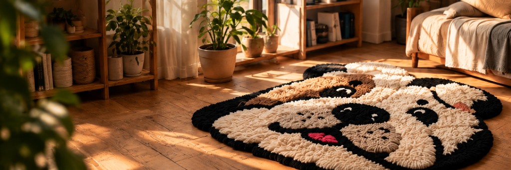 Handmade tufted rug in a warm interior